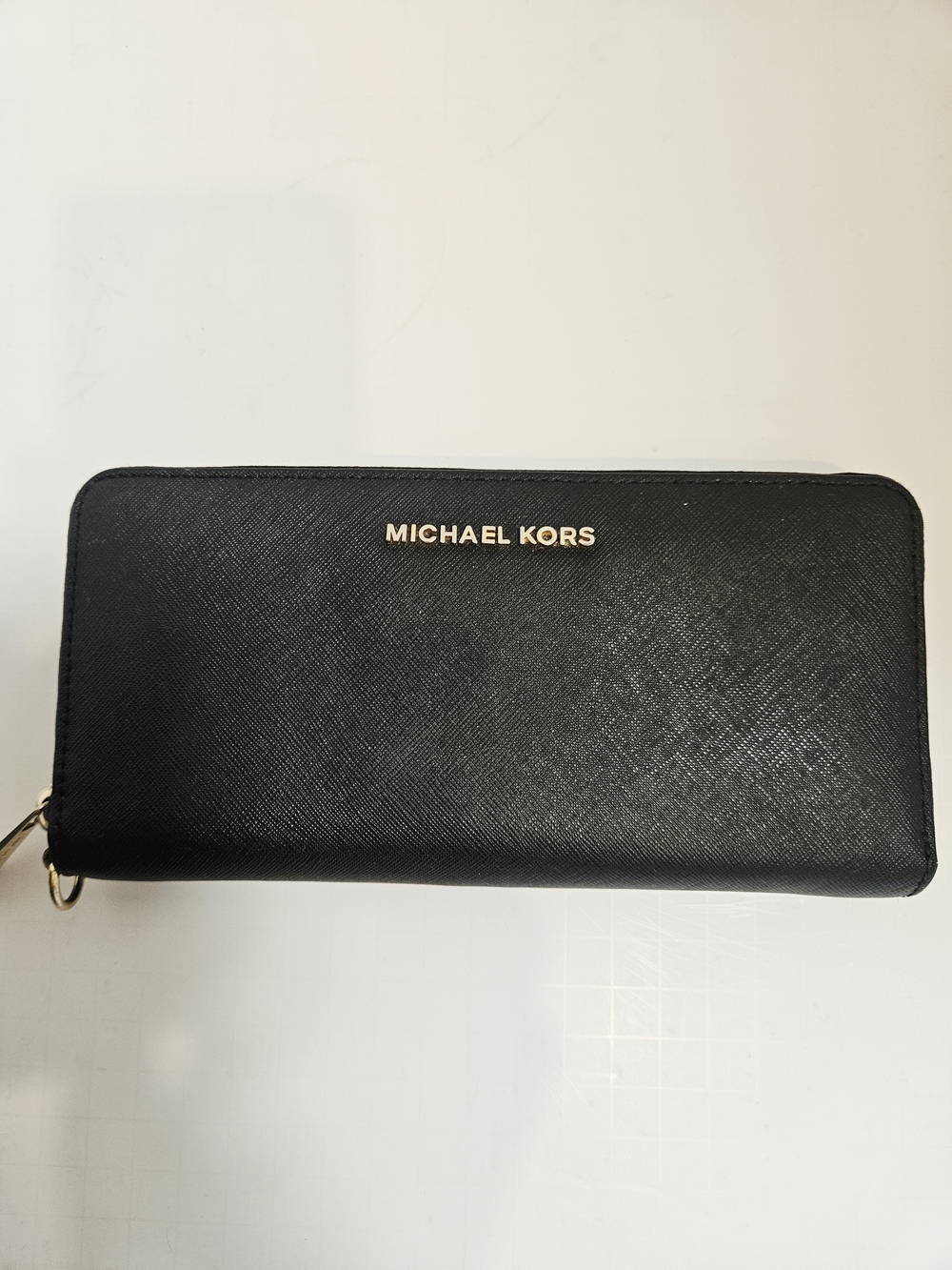 Michael Kors Saffiano Leather Black Zip Around Wallet Continental Purse